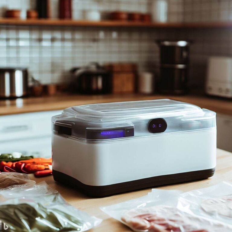 zgrzewarka próżniowa do żywności stojąca na blacie w kuchni