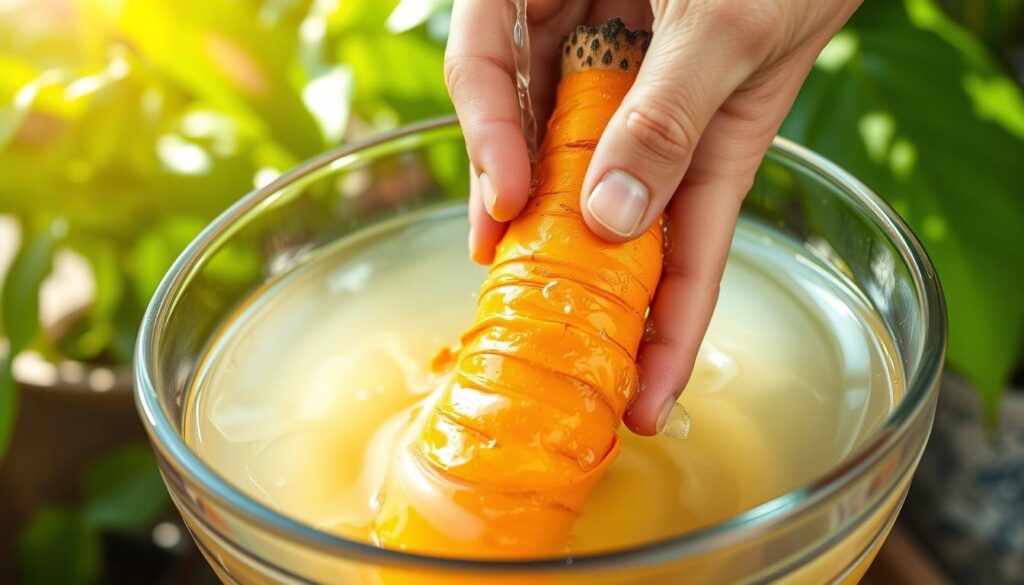 Mycie korzenia kurkumy Mycie korzenia kurkumy